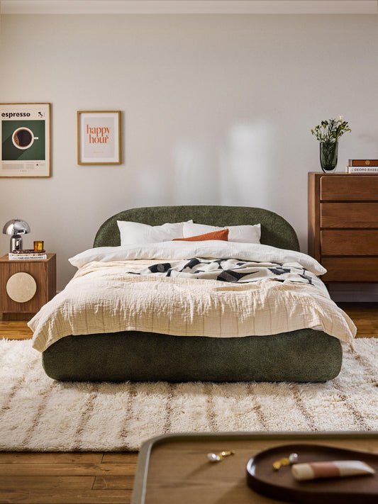 Alva Upholstered Bed in Teddy Bouclé