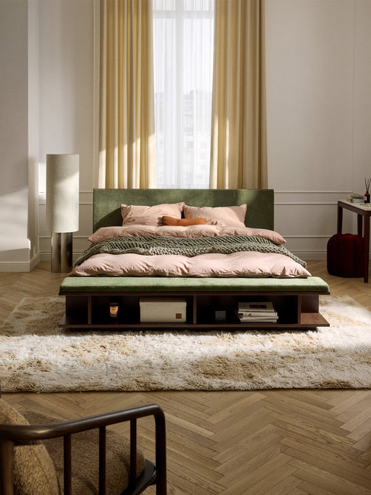 Clarin Wooden Bed Frame with Bench and Side Shelves