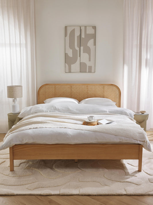 Jonas Wooden Bed with Vienna Cane Headboard