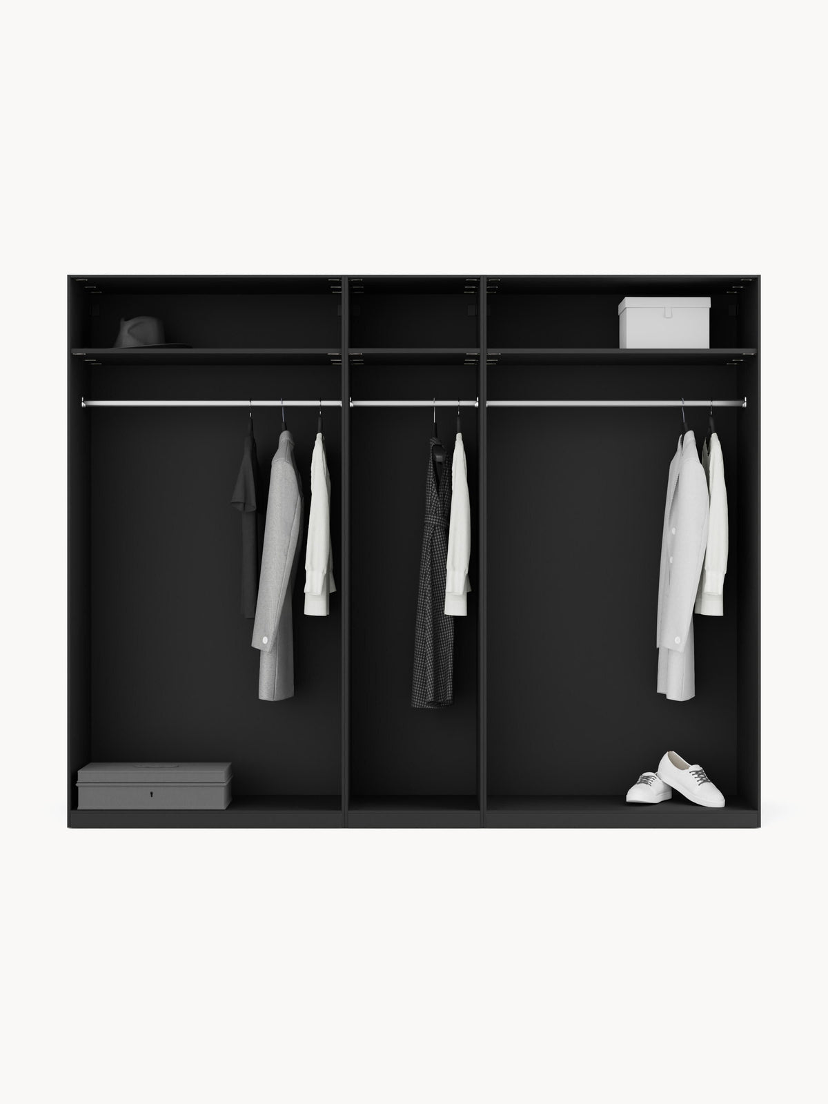 Leona Modular Hinged-Door Wardrobe, 250 cm Wide, in Various Sizes