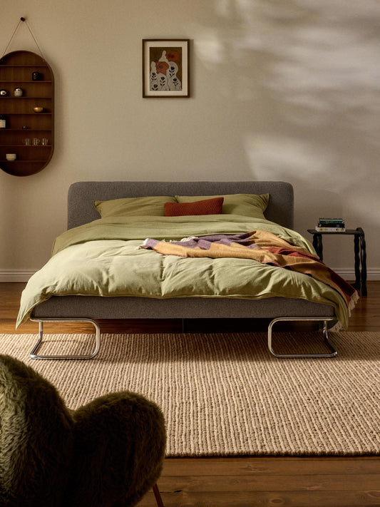 Olinda Bouclé Upholstered Bed with Metal Legs