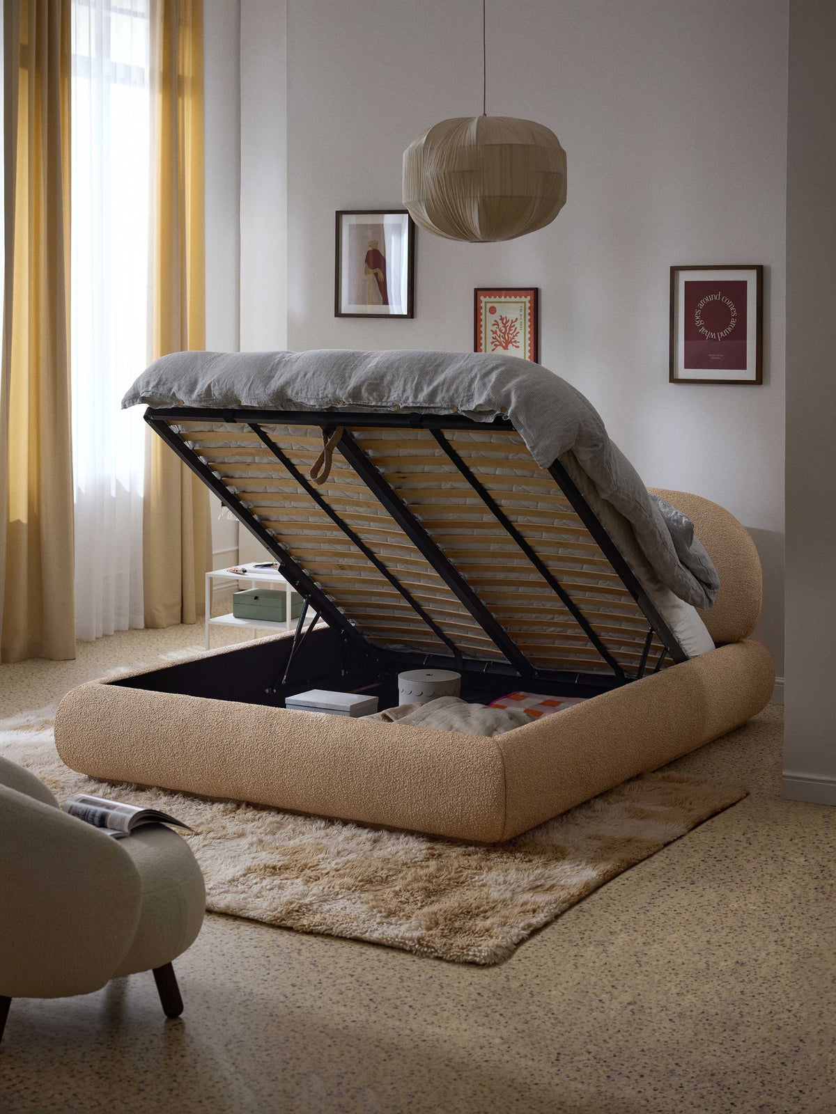 Alva Bouclé Upholstered Bed with Storage