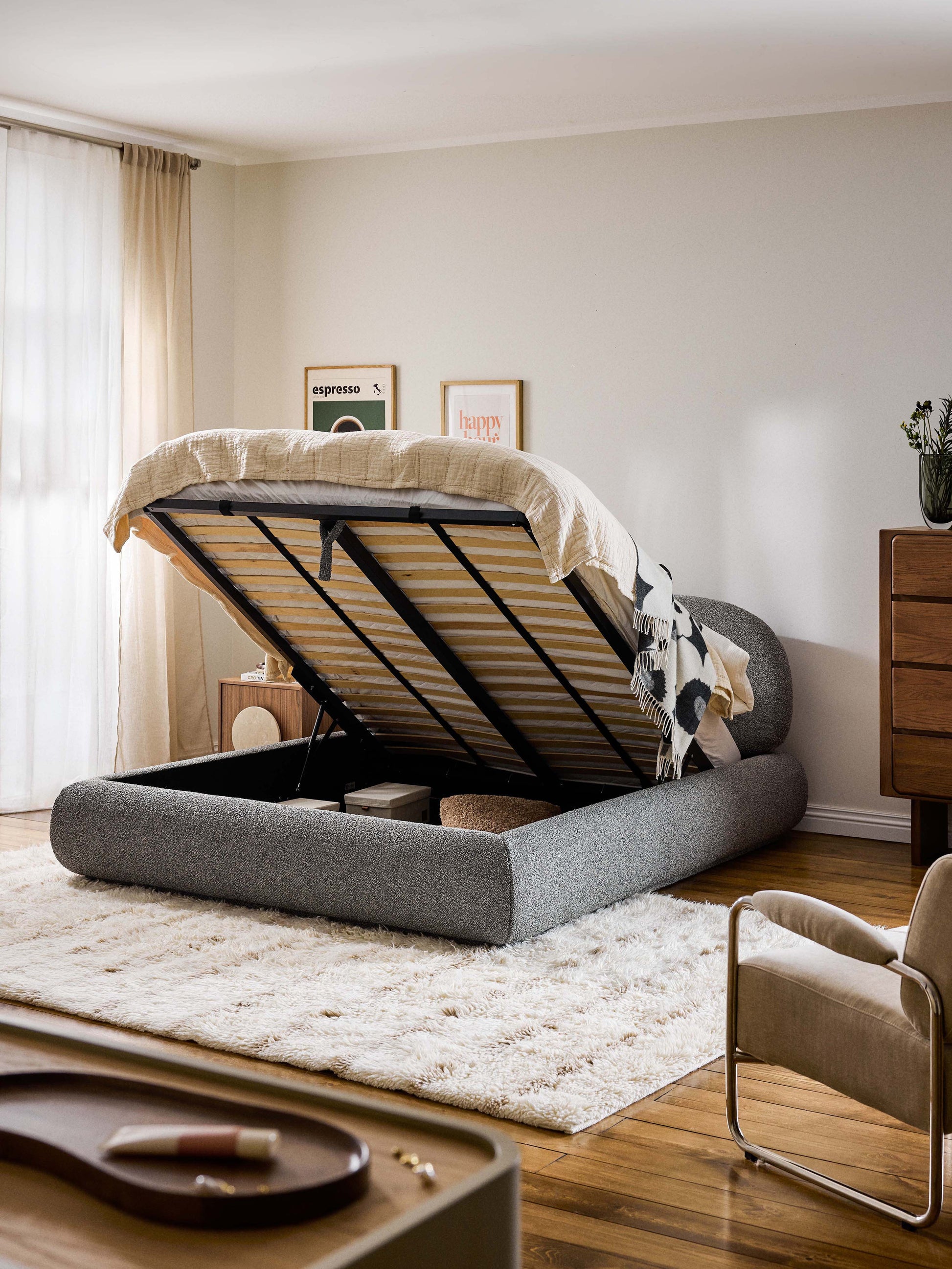 Alva Bouclé Upholstered Bed with Storage