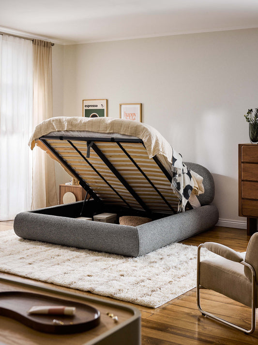 Alva Bouclé Upholstered Bed with Storage