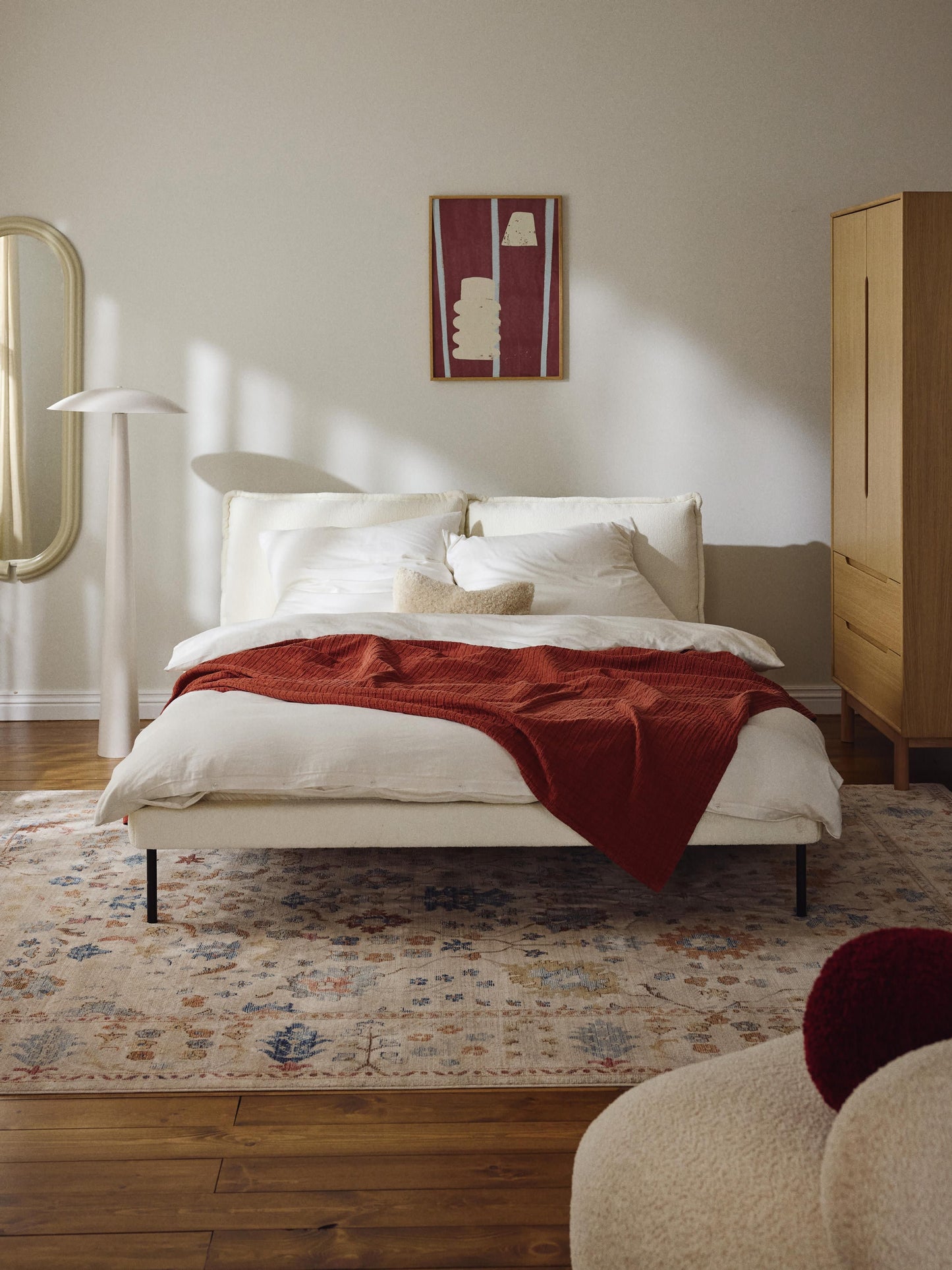 Amelie Upholstered Bed in Teddy Bouclé