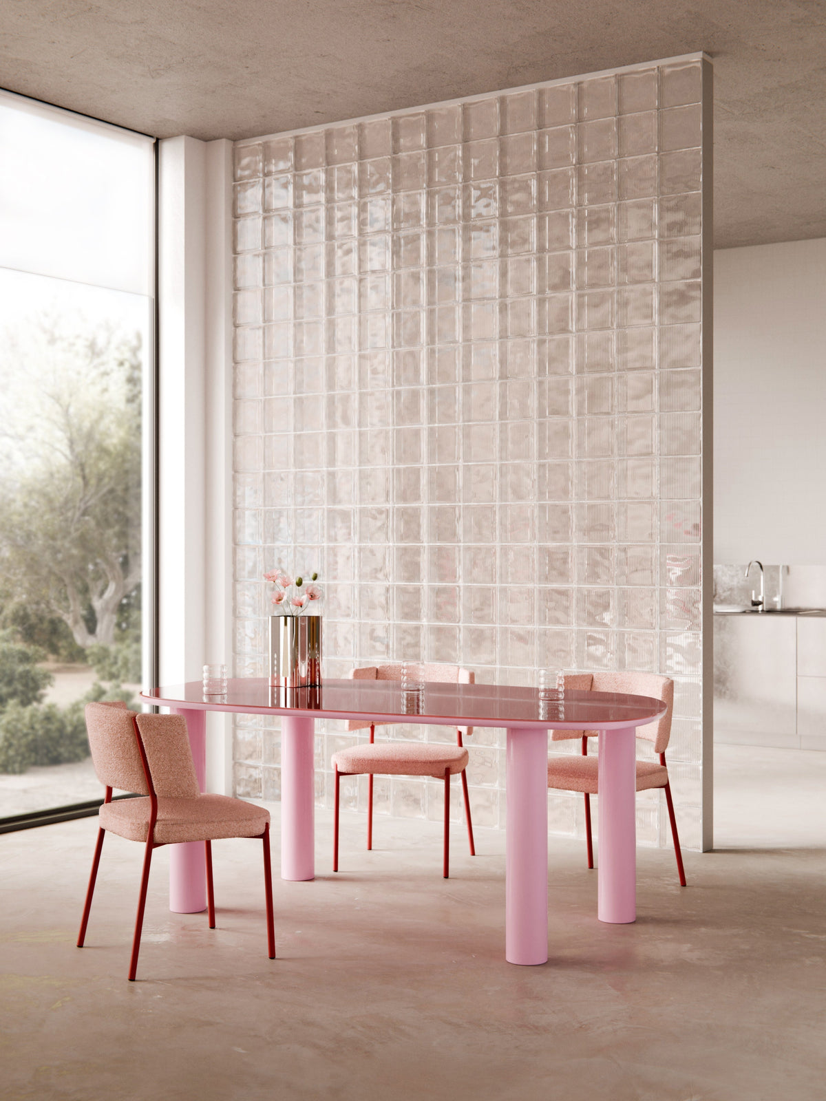 Bennet Organic Dining Table with Glass Top, 200 x 110 cm