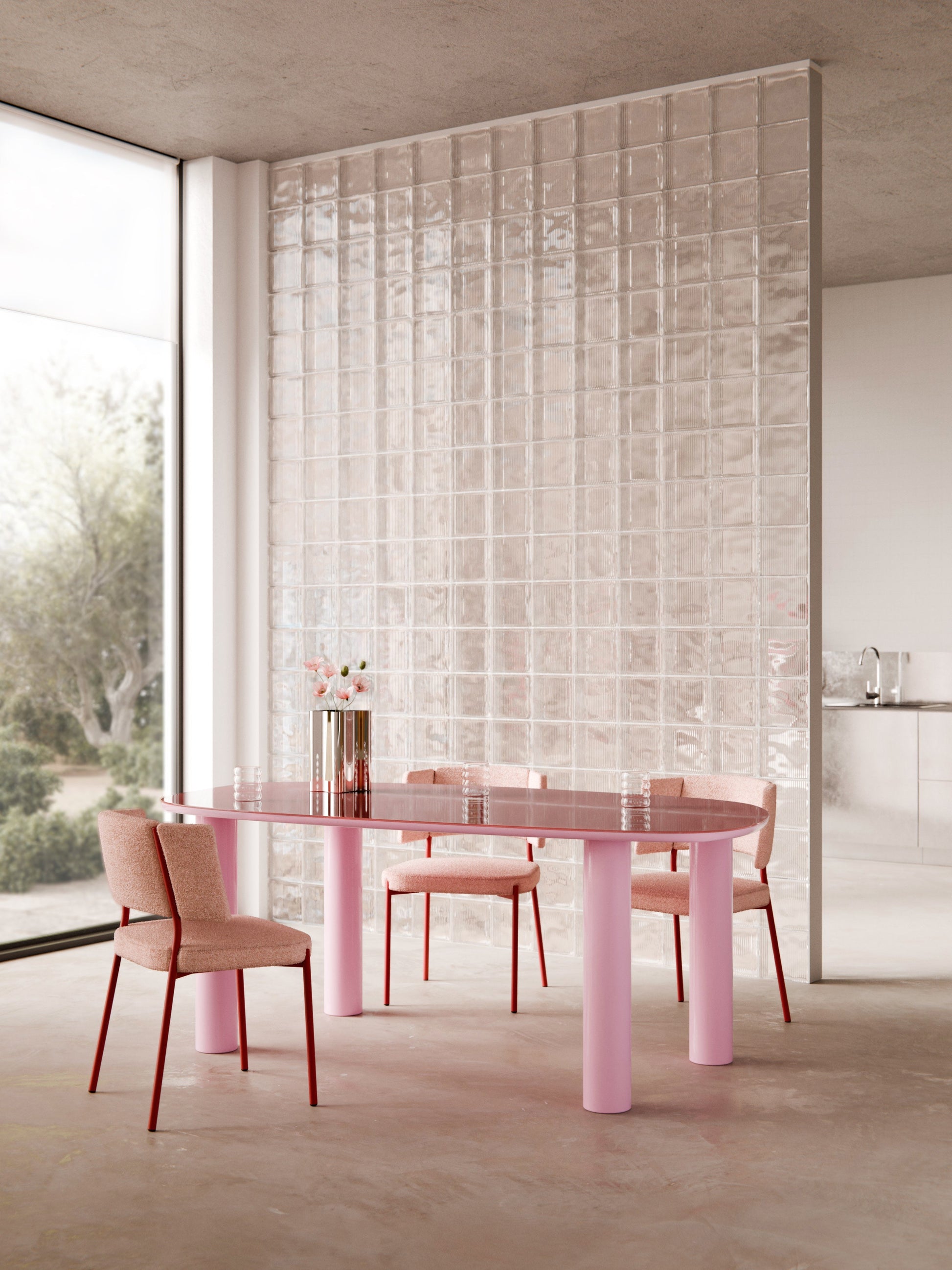 Bennet Organic Dining Table with Glass Top, 200 x 110 cm