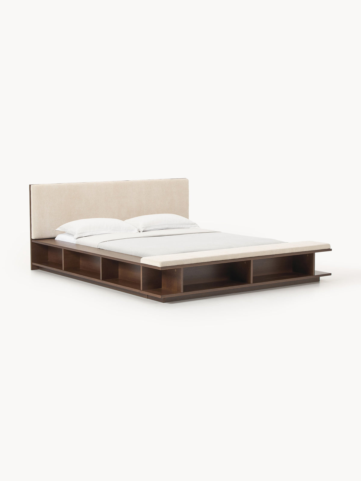 Clarin Wooden Bed Frame with Bench and Side Shelves