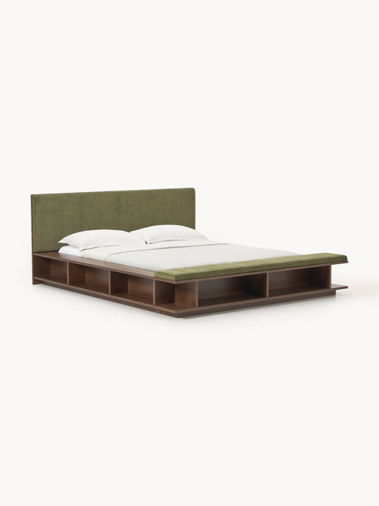 Clarin Wooden Bed Frame with Bench and Side Shelves