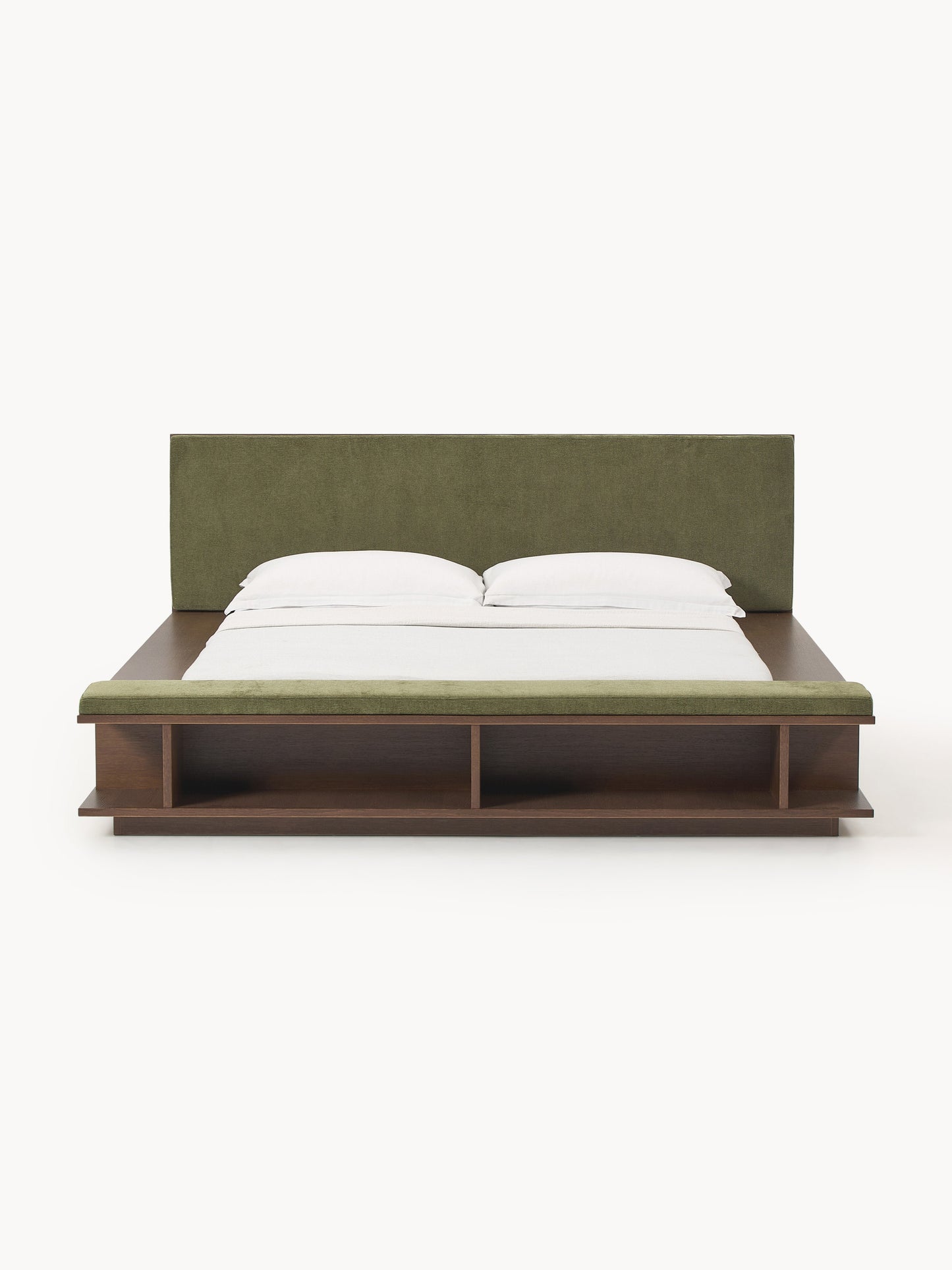 Clarin Wooden Bed Frame with Bench and Side Shelves