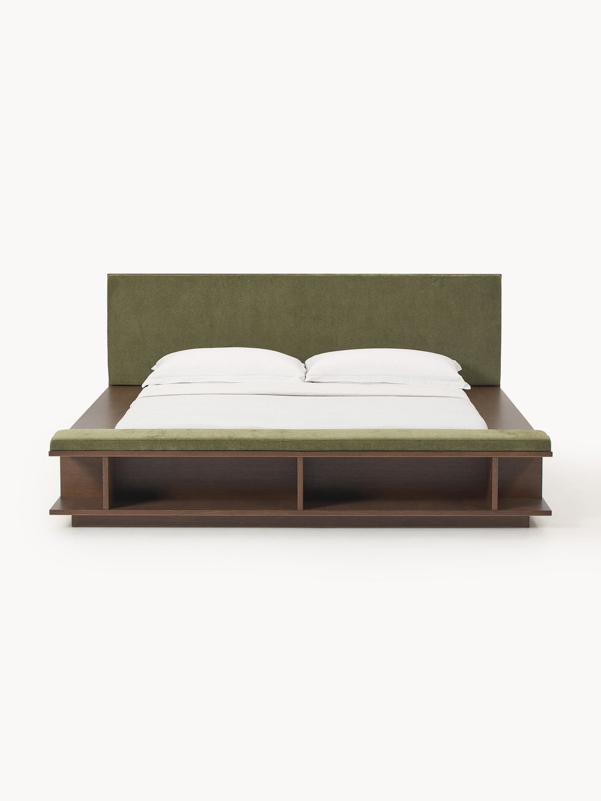 Clarin Wooden Bed Frame with Bench and Side Shelves