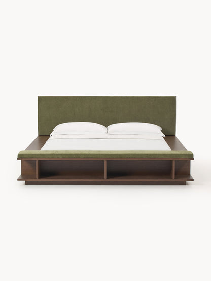 Clarin Wooden Bed Frame with Bench and Side Shelves