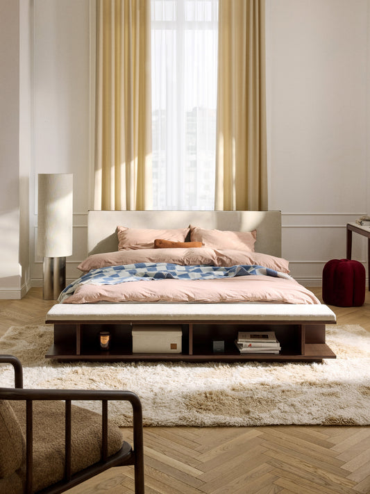 Clarin Wooden Bed Frame with Bench and Side Shelves