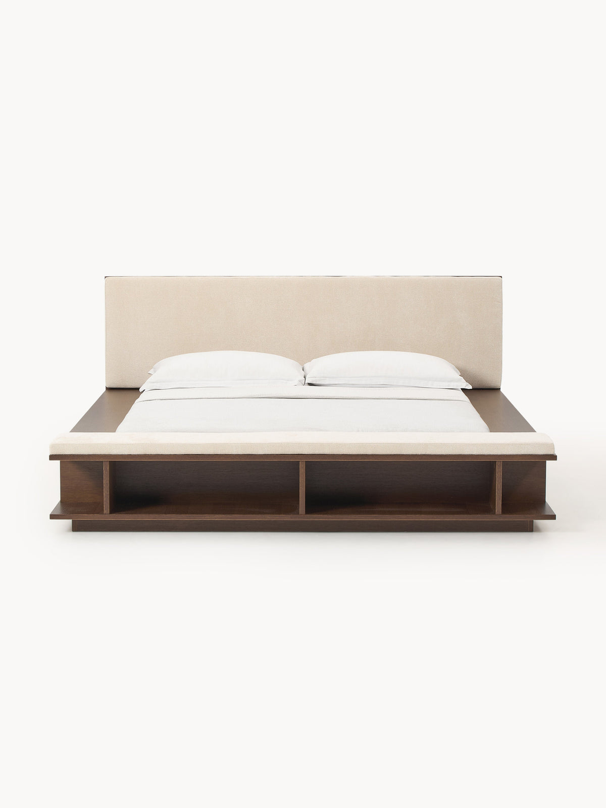 Clarin Wooden Bed Frame with Bench and Side Shelves