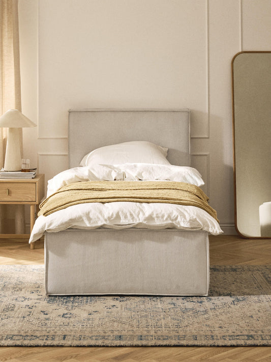Dreama Corduroy Single Bed with Storage