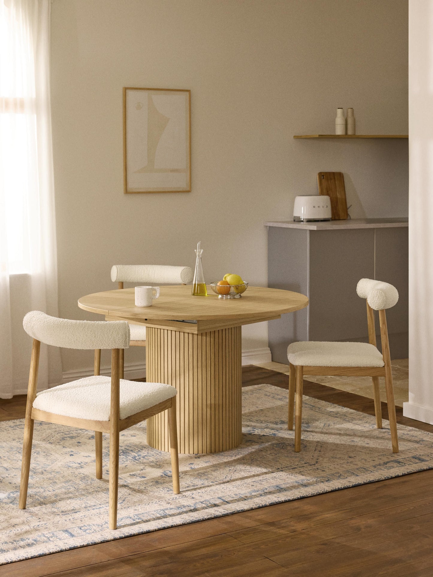 Filora Extendable Dining Table with Grooved Texture, 120 - 160 x 75 cm