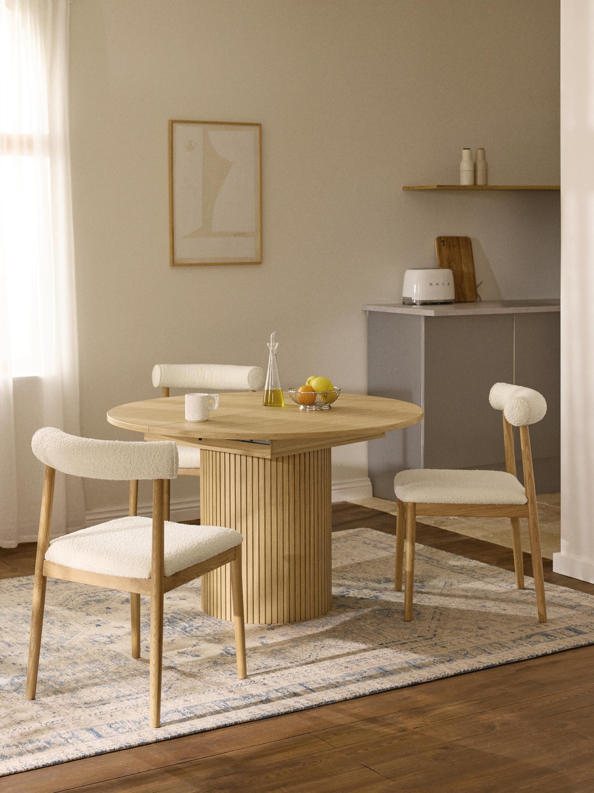 Filora Extendable Dining Table with Grooved Texture, 120 - 160 x 75 cm