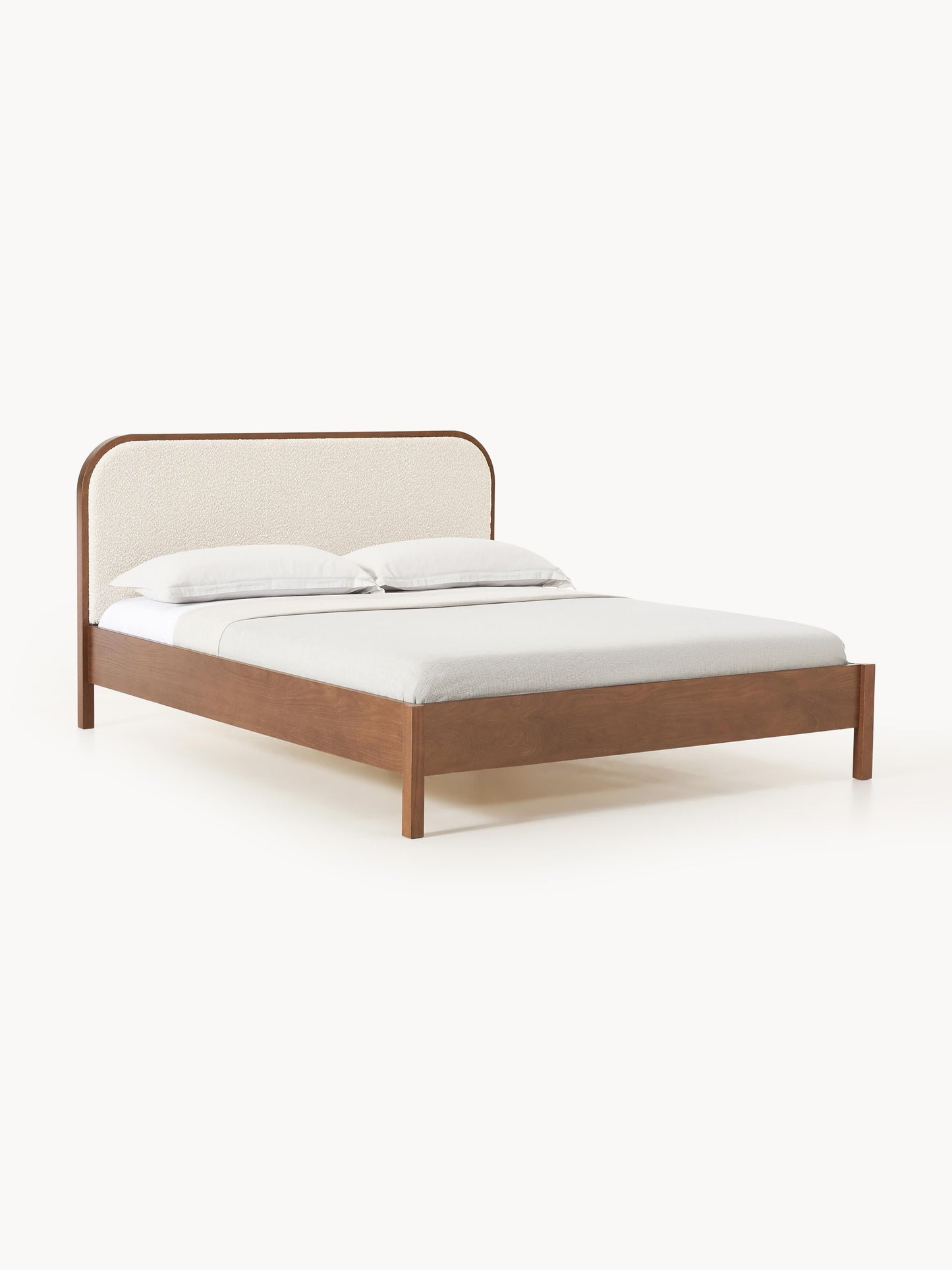 Jonas Wooden Bed with Bouclé Headboard