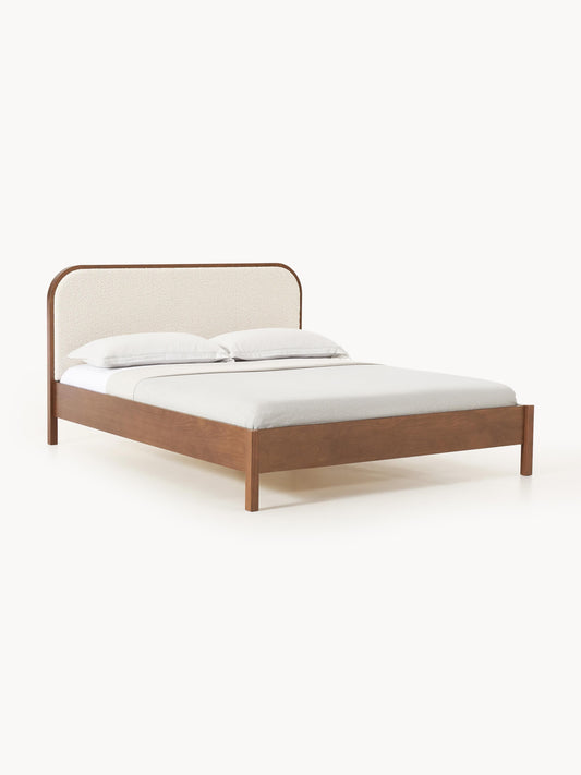 Jonas Wooden Bed with Bouclé Headboard