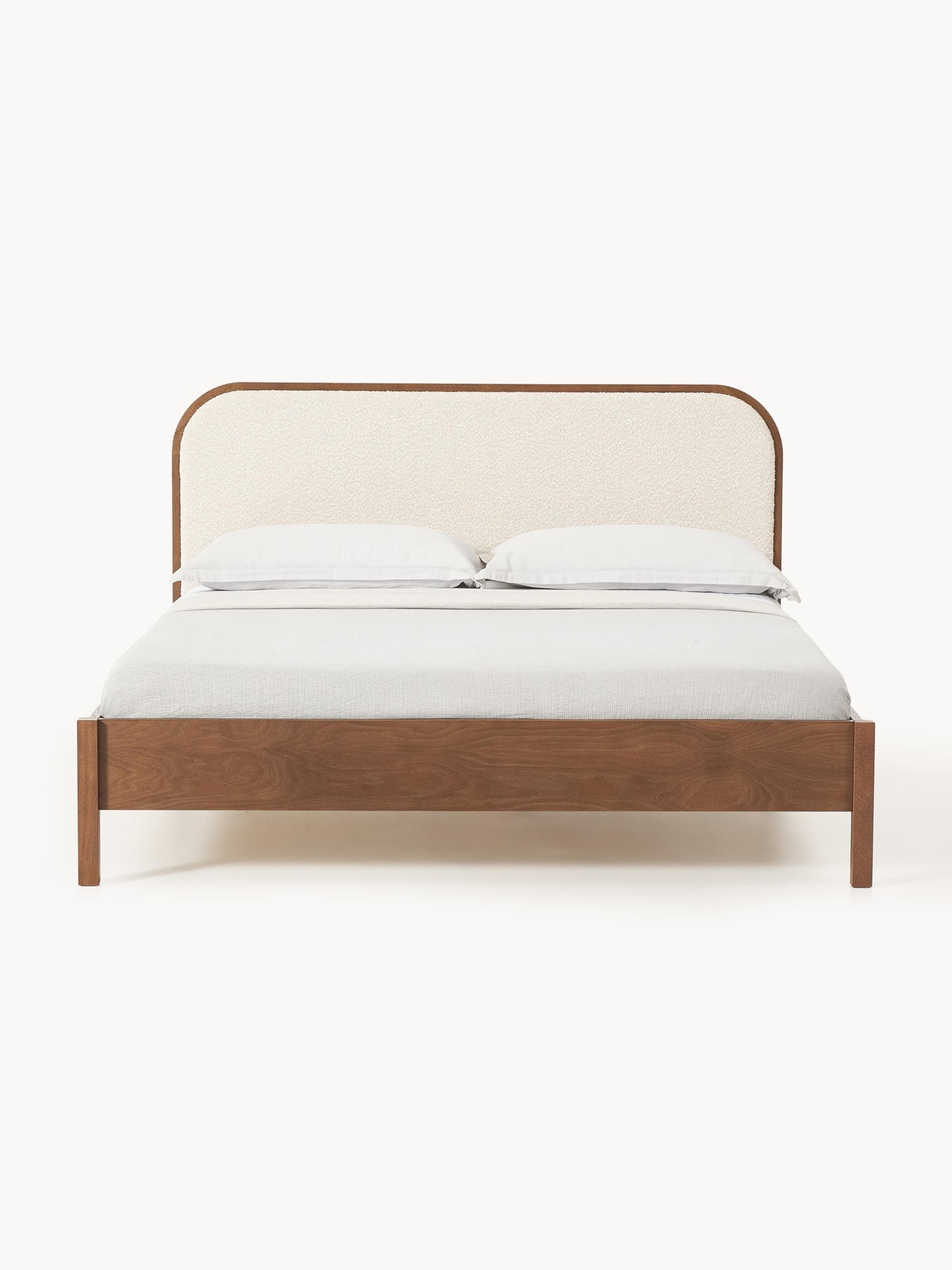 Jonas Wooden Bed with Bouclé Headboard