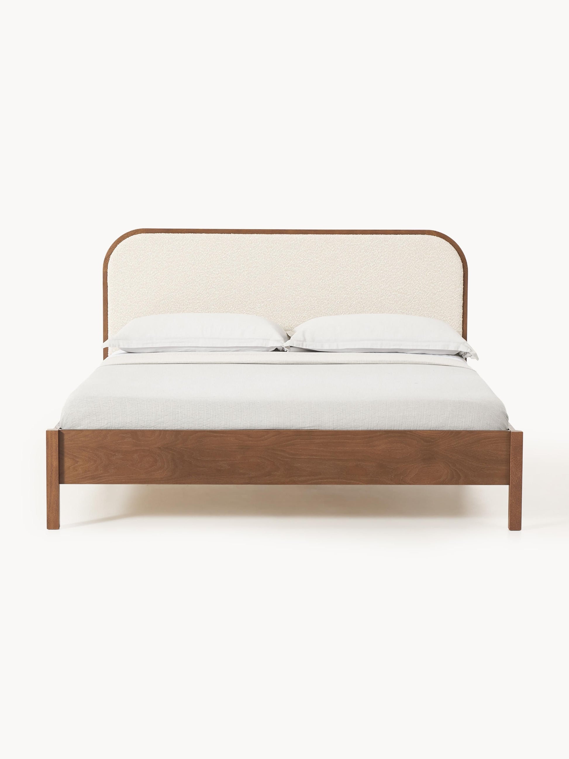 Jonas Wooden Bed with Bouclé Headboard
