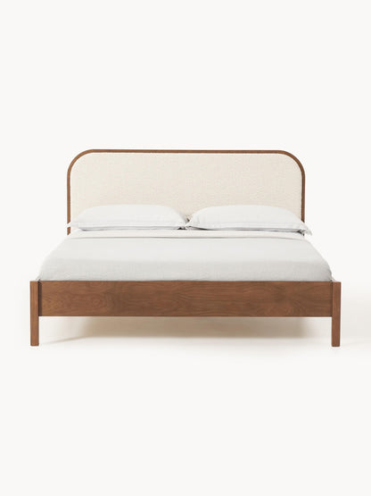 Jonas Wooden Bed with Bouclé Headboard