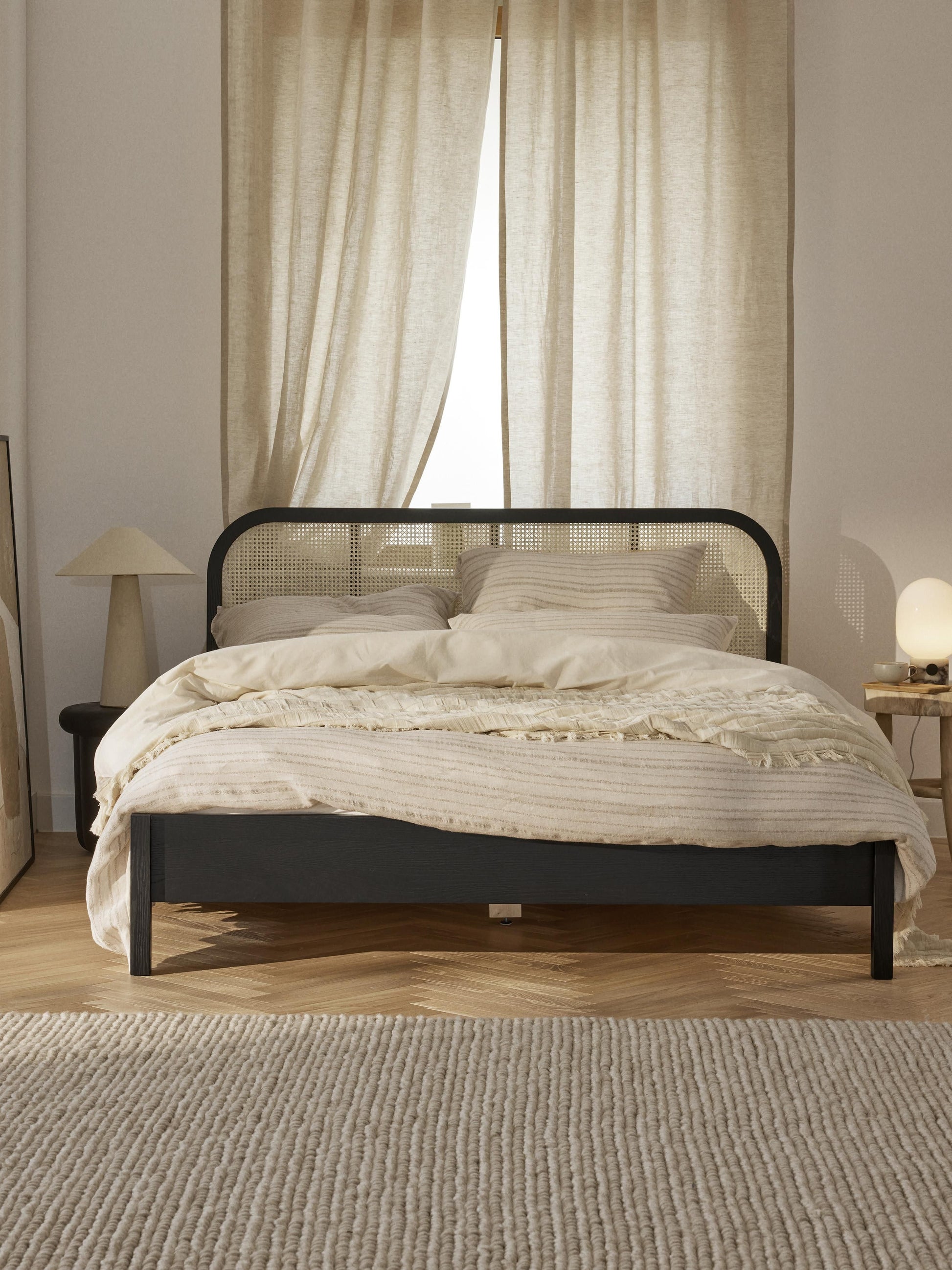 Jonas Wooden Bed with Vienna Cane Headboard