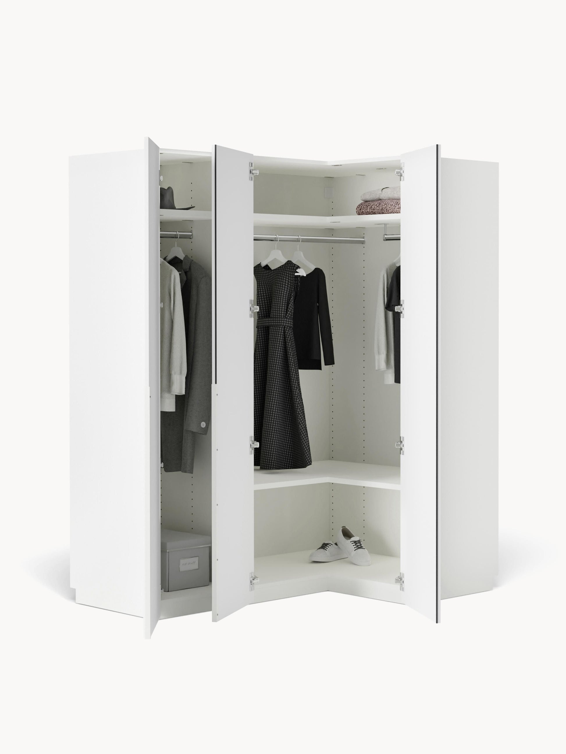 Leona Modular Corner Wardrobe, 165 cm Wide, in Various Sizes