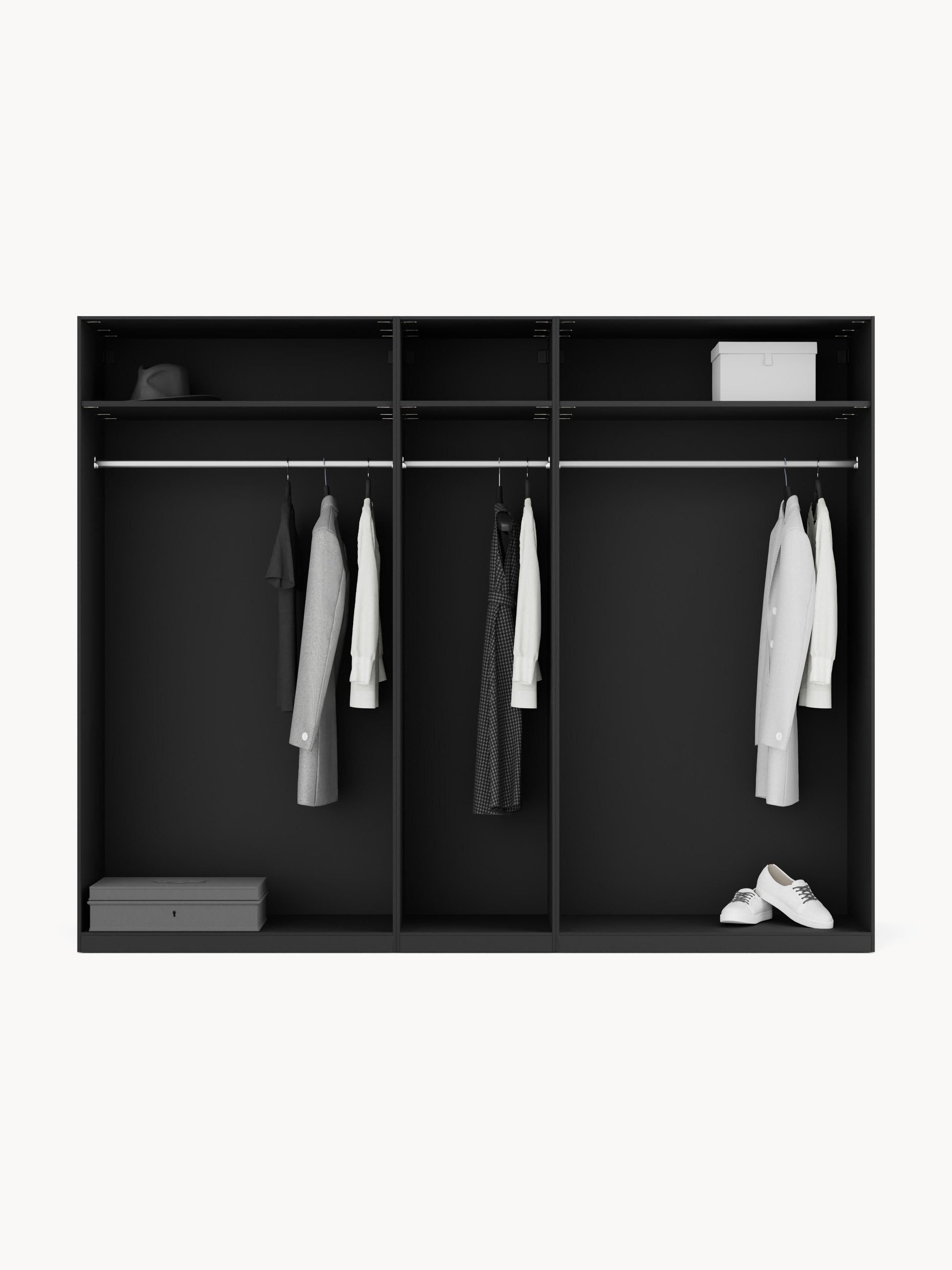 Leona Modular Hinged-Door Wardrobe, 250 cm Wide, in Various Sizes