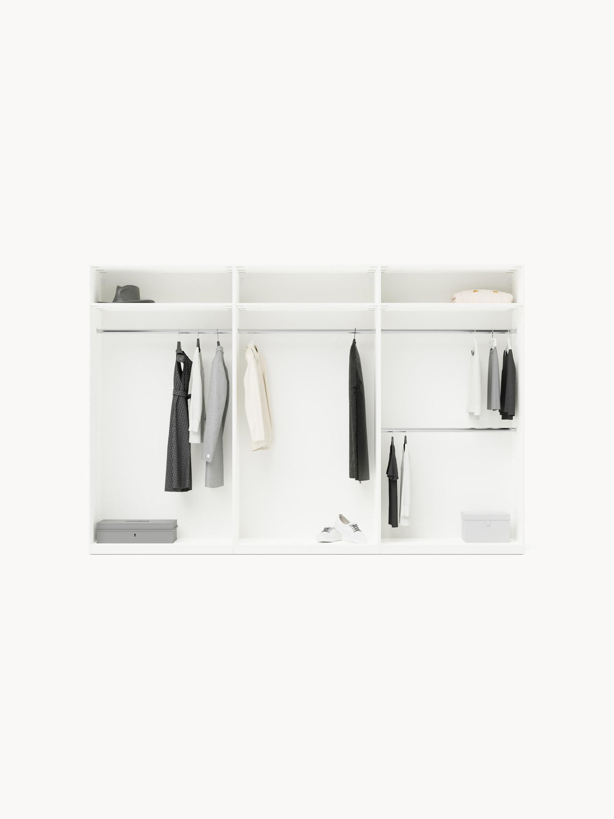 Leona Modular Hinged-Door Wardrobe, 300 cm Wide, in Various Sizes