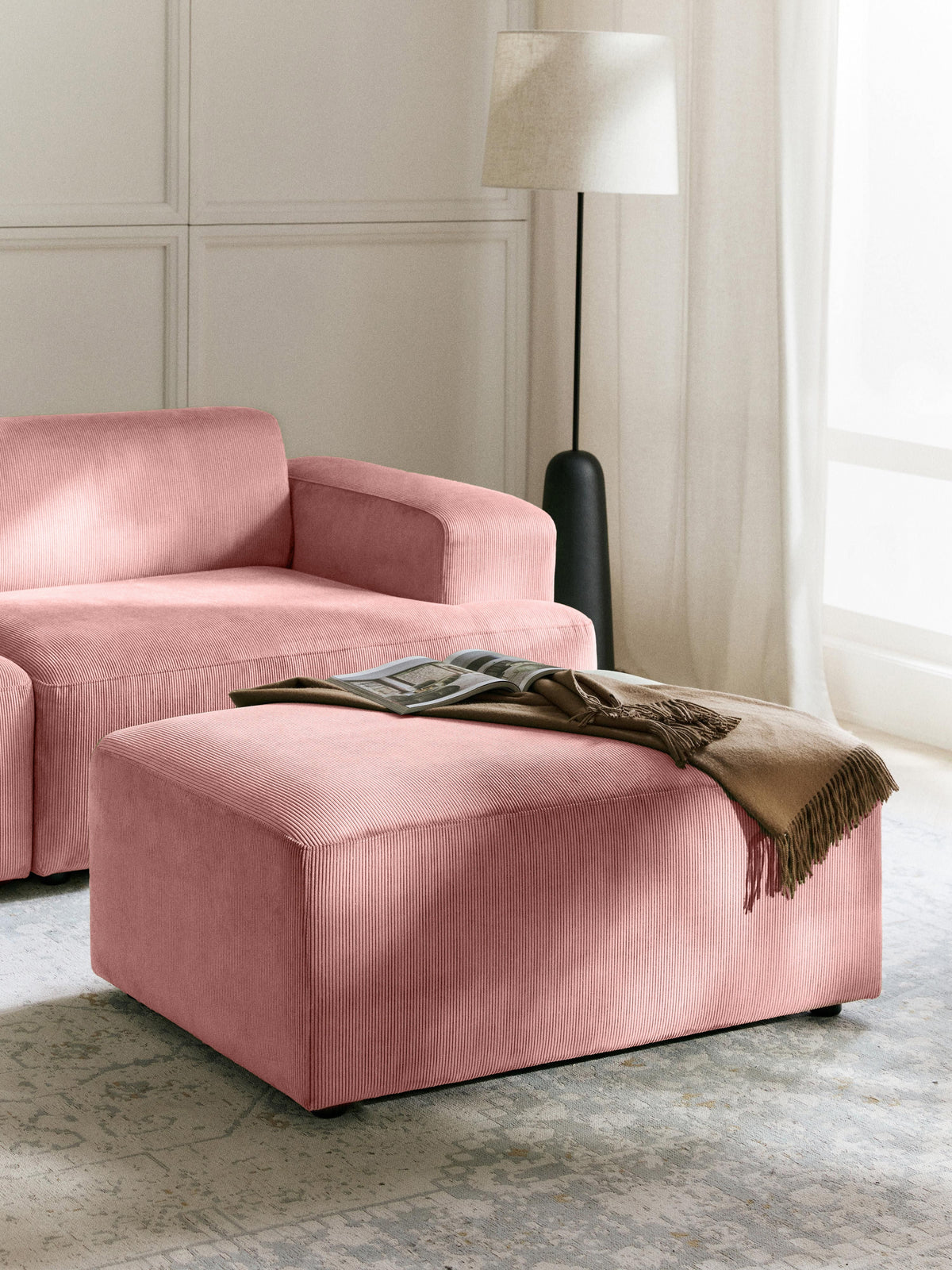 Melvie Corduroy Stool, W 99 x D 72 cm