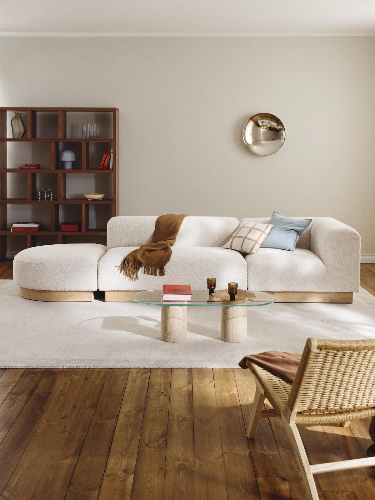 Natalia Modular Ottoman in Teddy Bouclé with Stool (Left/Right)