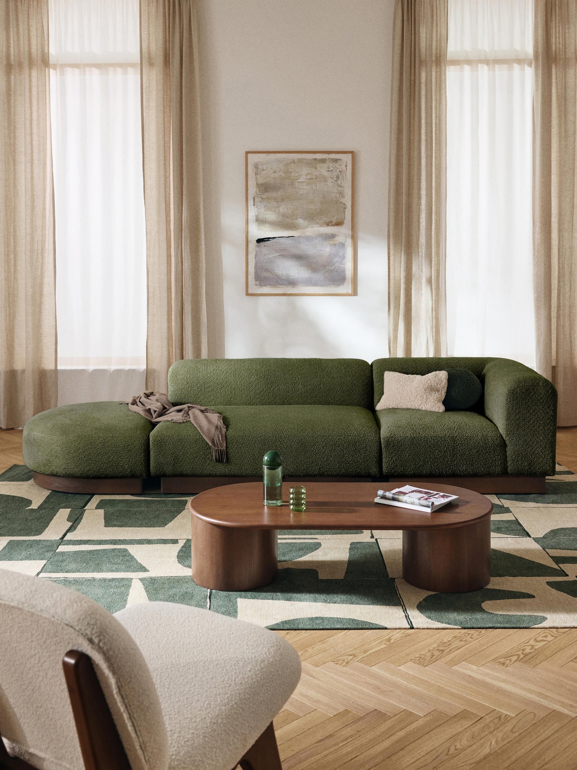 Natalia Modular Ottoman in Teddy Bouclé with Stool (Left/Right)