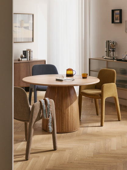 Nella Round Dining Table with Fluted Texture, in Various Sizes