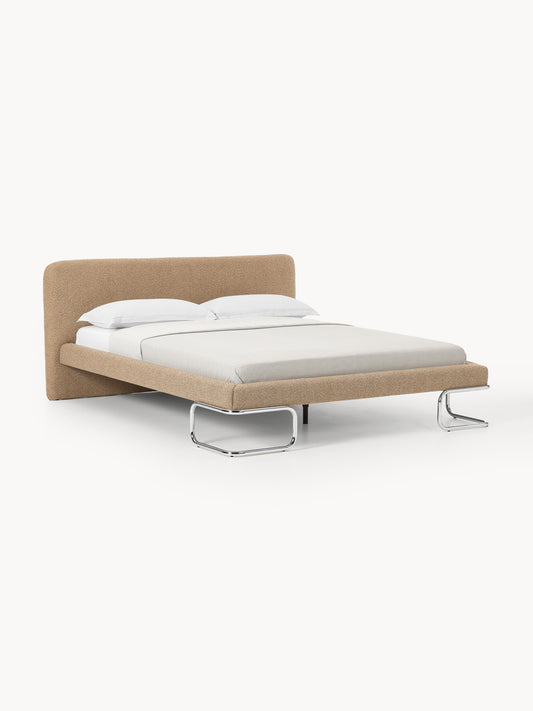 Olinda Bouclé Upholstered Bed with Metal Legs