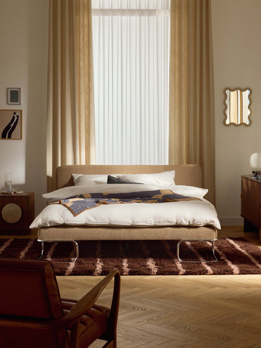 Olinda Bouclé Upholstered Bed with Metal Legs