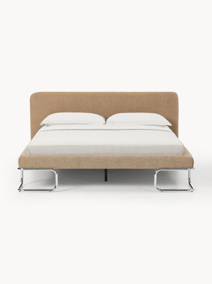 Olinda Bouclé Upholstered Bed with Metal Legs