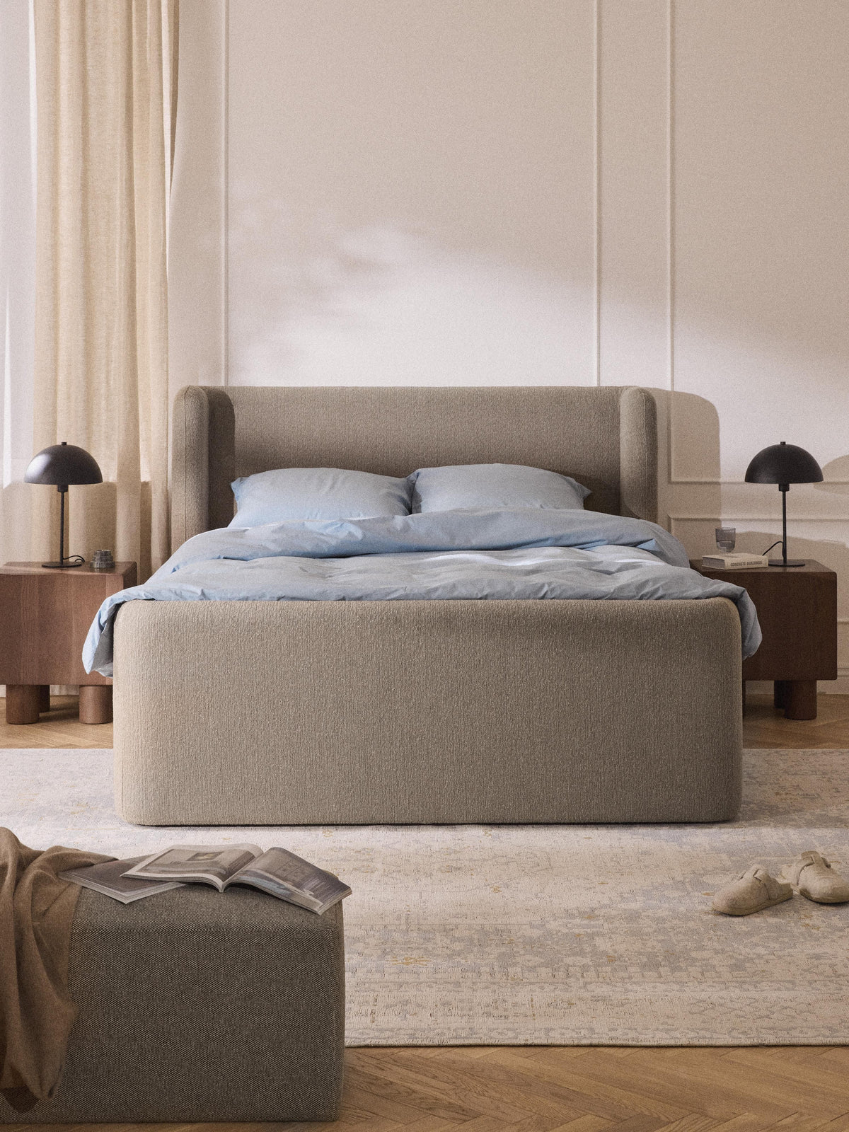 Perlia Bouclé Box Spring Bed with Storage