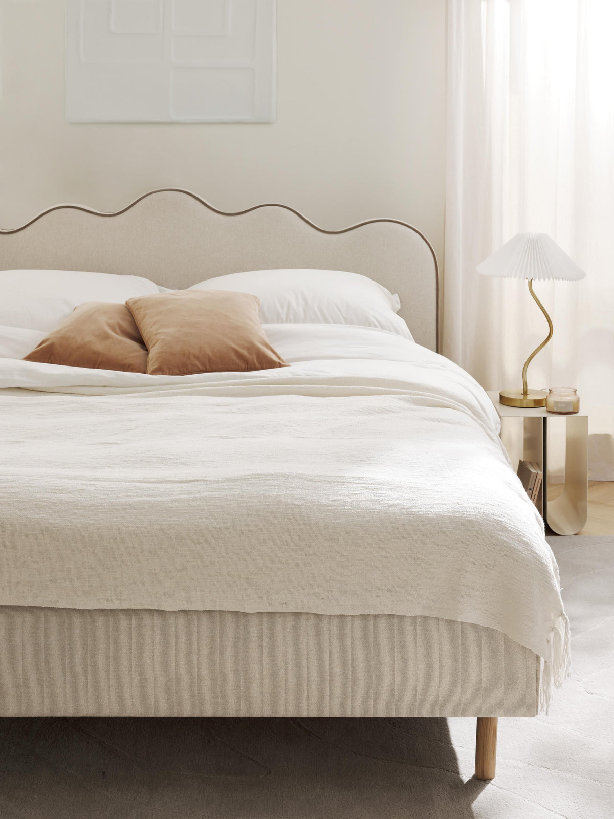 Romina Upholstered Bed with Wavy Headboard