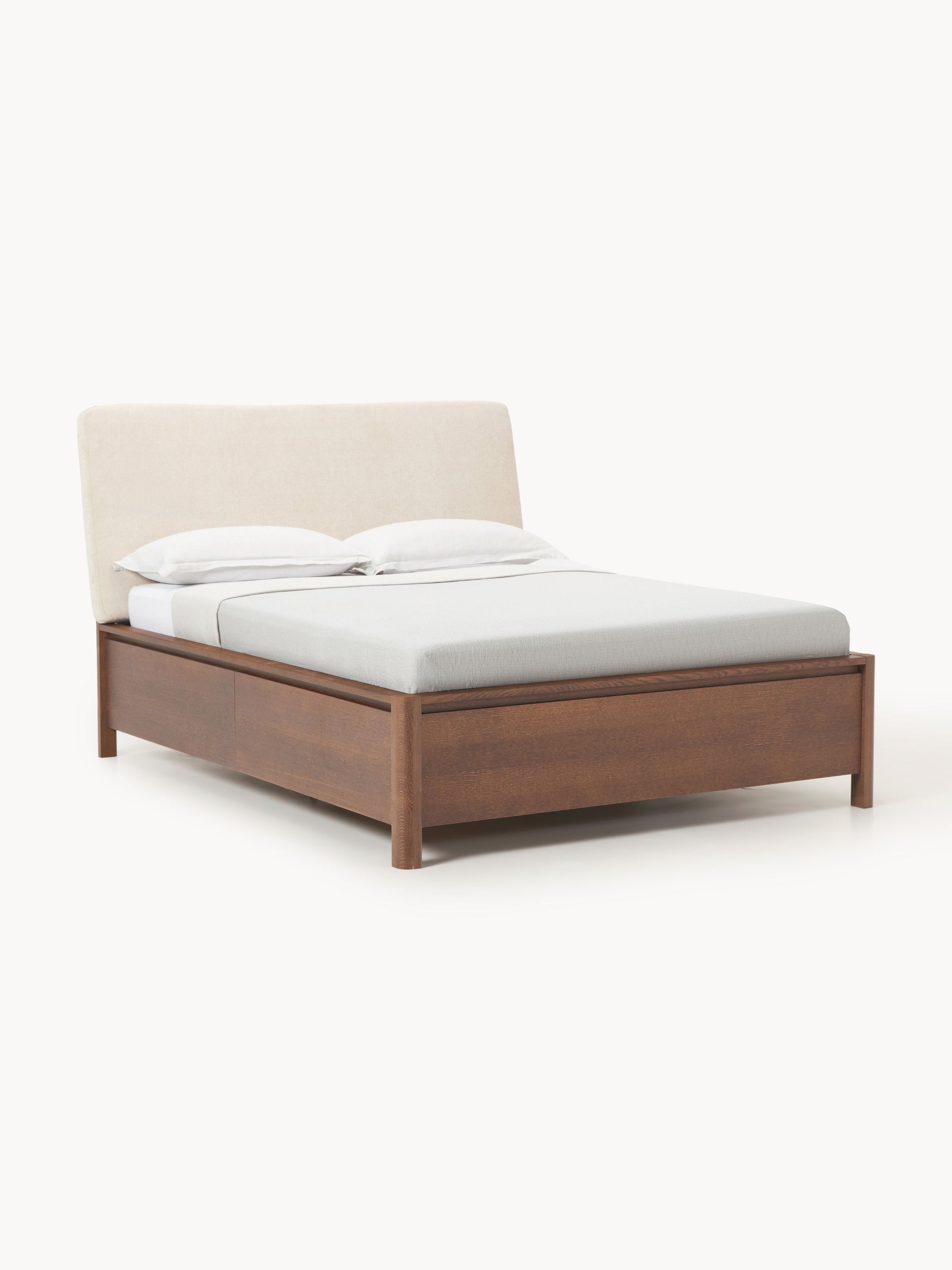 Santino Wooden Bed with Upholstered Headboard and Drawers