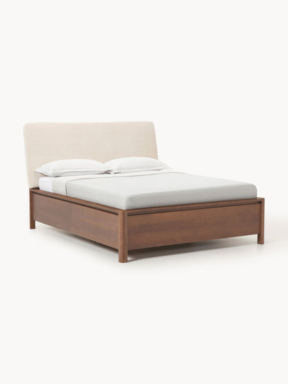 Santino Wooden Bed with Upholstered Headboard and Drawers