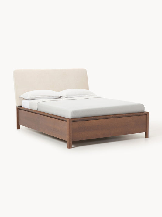 Santino Wooden Bed with Upholstered Headboard and Drawers