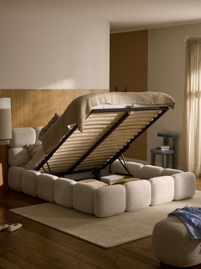 Taylin Upholstered Bed in Teddy Bouclé with Storage