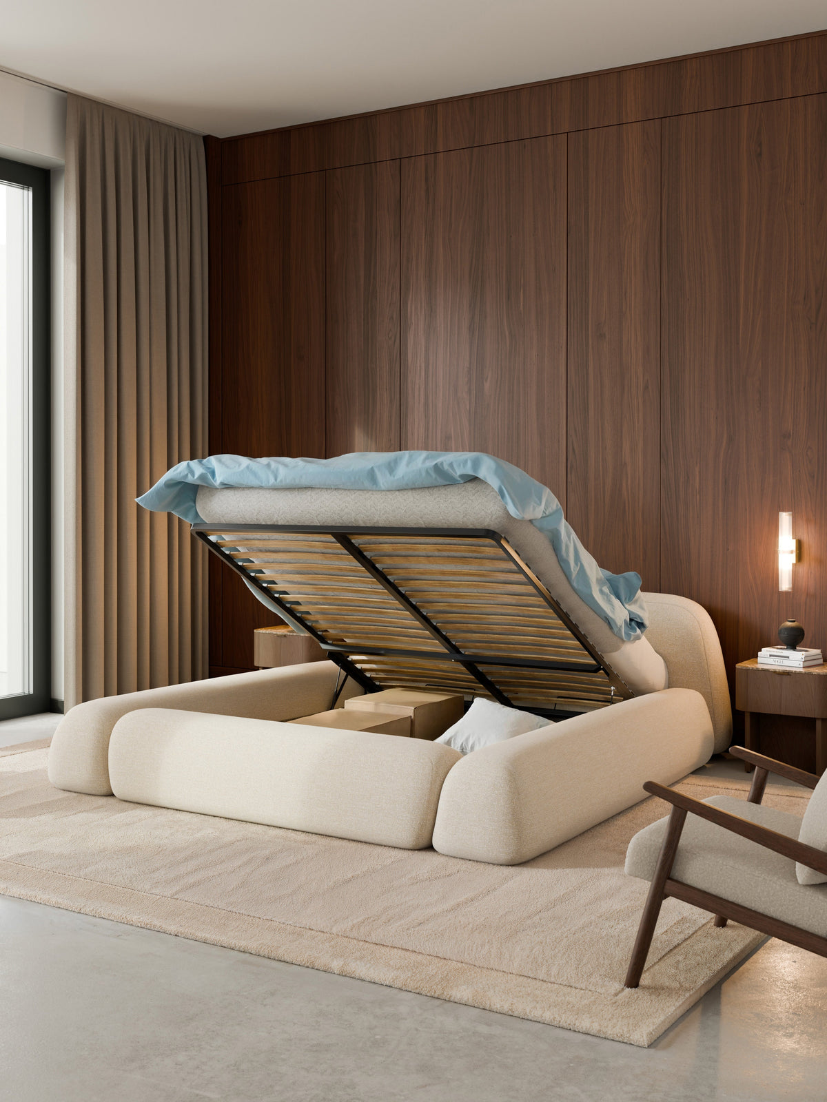 Wolka Bouclé Upholstered Bed with Storage