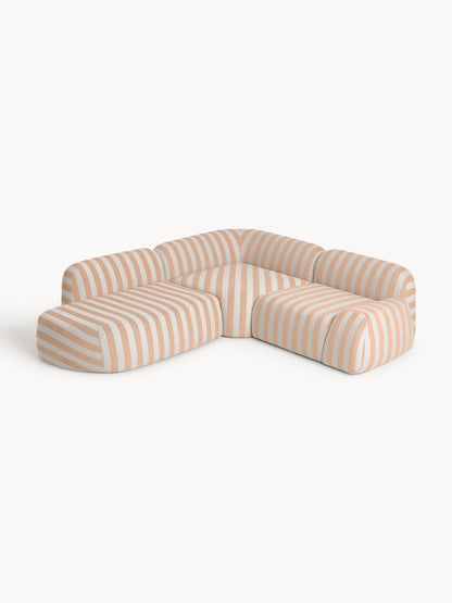 Wolka Modular Striped Corner Sofa (4-Seater) with Chaise Longue